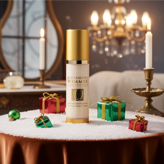 Alexandra Wimmer Anti-Aging Nachtcreme auf Tisch mit Geschenken